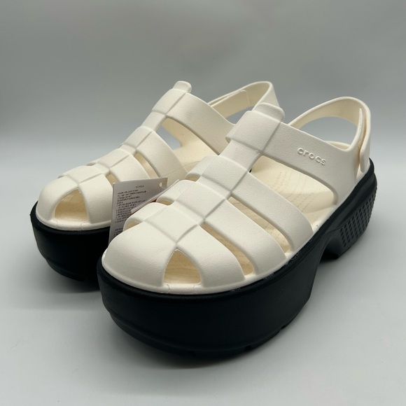 Crocs Platform Sandals Women’s 9 White Black Chunky Fisherman Style NWT - Picture 5 of 12